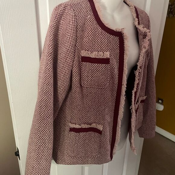 Cynthia Rowley Burgundy Tweed Blazer with Fringe - Picture 2 of 9